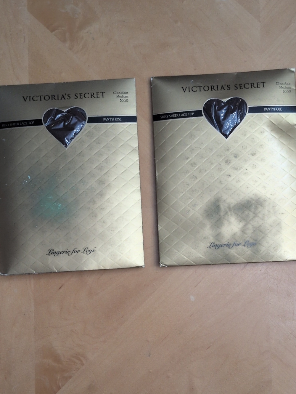 Victoria's Secret Chocolate Sheer Lace Top Pantyhose in Gold Packaging 2 Pair